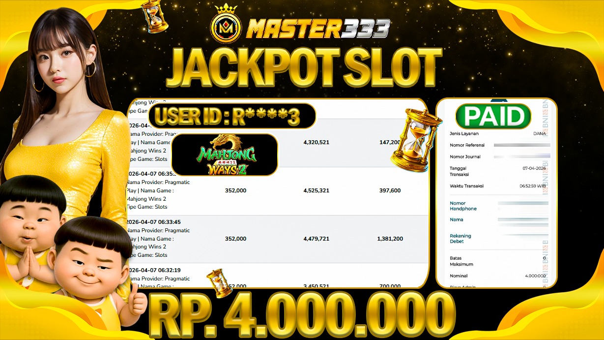 JACKPOT Rp 4.000.000 JUTA DI MASTER333 LANGSUNG DI BAYAR LUNAS